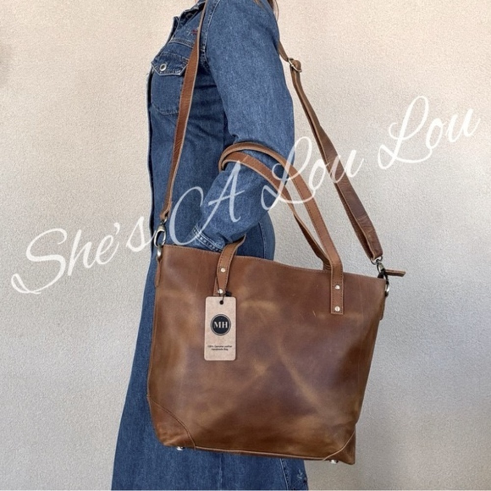 🆕Montana Hudson EVA Zip Firm Genuine Leather Handmade Laptop Tote